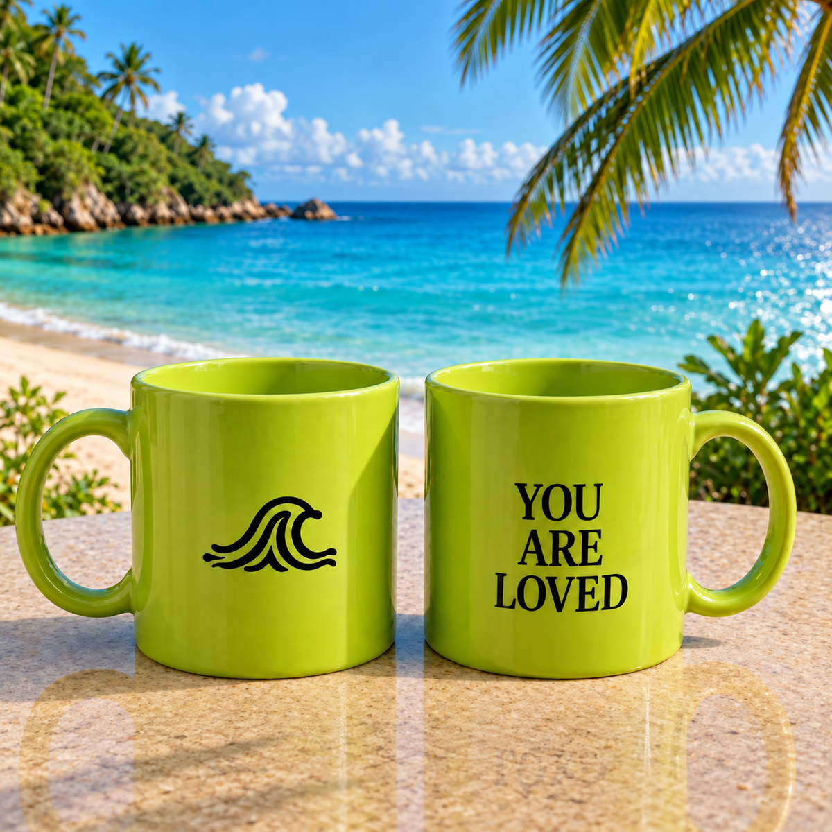 Green Ceramic Mug — "YOU ARE LOVED"