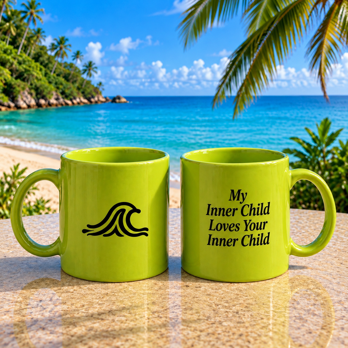 Green Ceramic Mug — "My Inner Child Loves Your Inner Child"