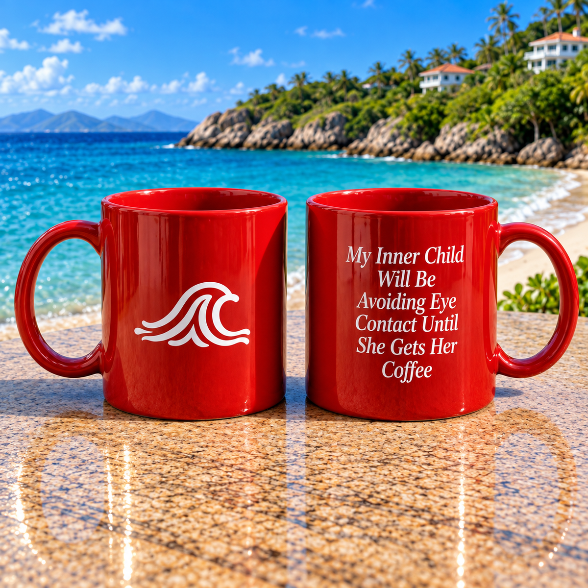 Red Ceramic Mug — "My inner Child Will Be Avoiding Eye Contact Until She Gets Her Coffee"