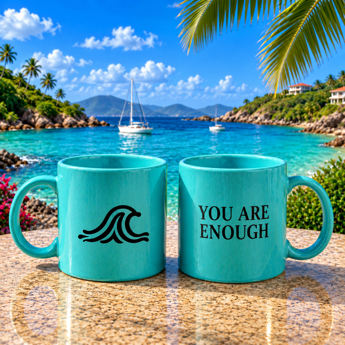 Turquoise Ceramic Mug — "YOU ARE ENOUGH"