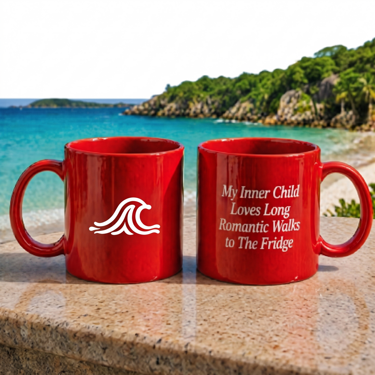 Red Ceramic Mug — "My inner Child Loves Long Romantic Walks to The  Fridge"