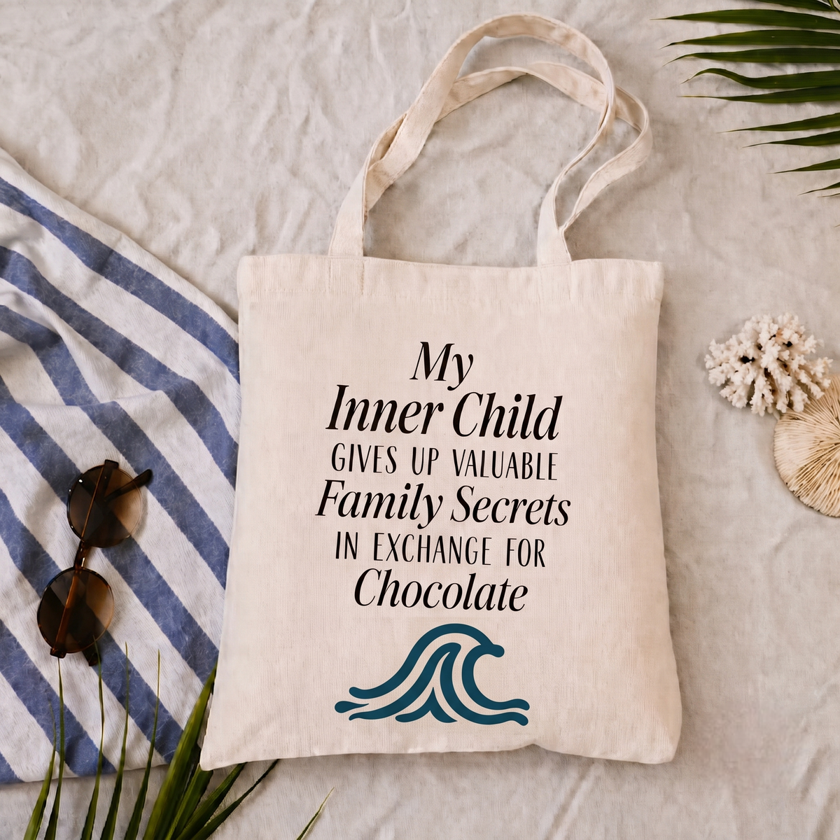 My Inner Child GIVES UP VALUABLE Family Secrets IN EXCHANGE FOR Chocolate - White Sand Beach Carry Tote Bag