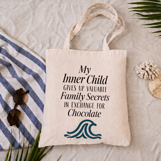 My Inner Child GIVES UP VALUABLE Family Secrets IN EXCHANGE FOR Chocolate - White Sand Beach Carry Tote Bag