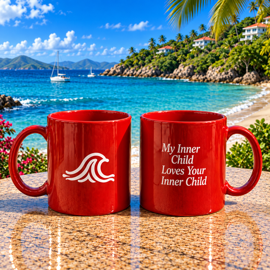 Red Ceramic Mug — "My inner Child Loves Your Inner Child"