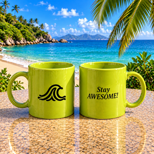 Green Ceramic Mug — "Stay Awesome!"