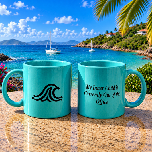 Turquoise Ceramic Mug — "My Inner Child is Currently Out Of The Office"