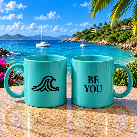 Turquoise Ceramic Mug — "BE YOU"
